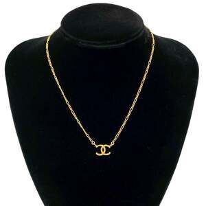 CHANEL Authentic Gold Logo Necklace
